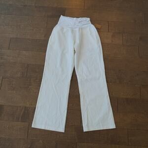 Poplooks Pants Womens Medium White Linen Blend High Waisted Comfort Fit PL1002‎